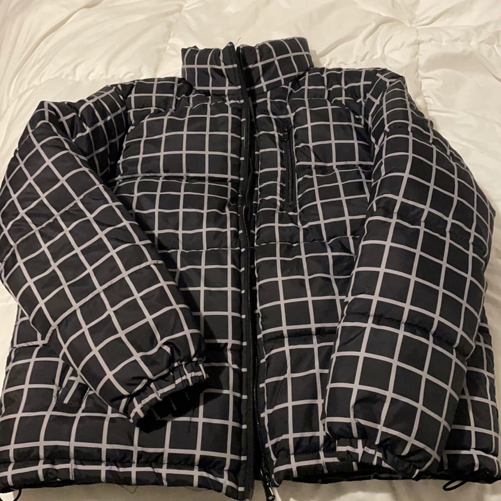 Puffer coat, black snd gray